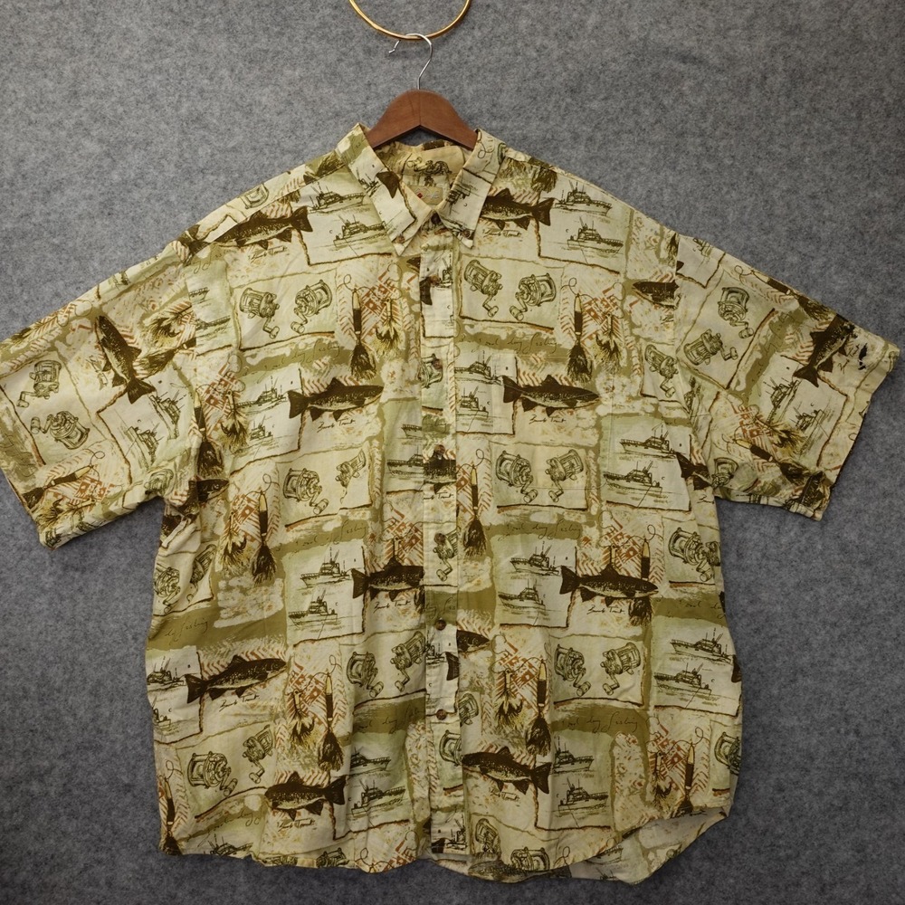Button Down Fishing Shirt Men XXL 2XL Sage Green Fish Trout Dad Light ROYAL PALM